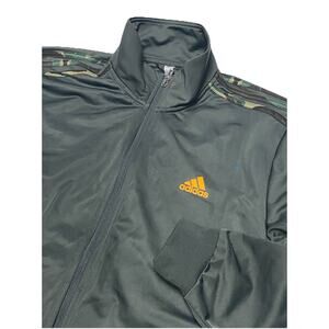 Adidas Men's Large Primegreen Gray Track Jacket With Camouflage Stripes